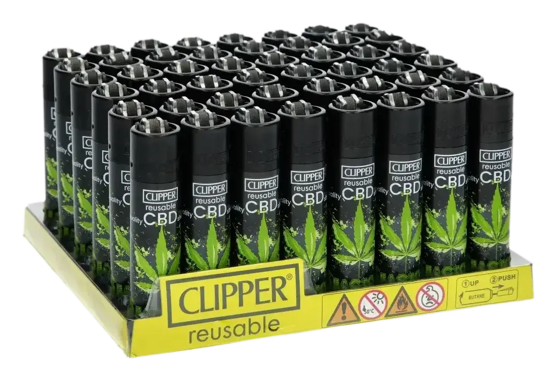Briquet Clipper rechargeable noir avec décor feuille verte vue 3