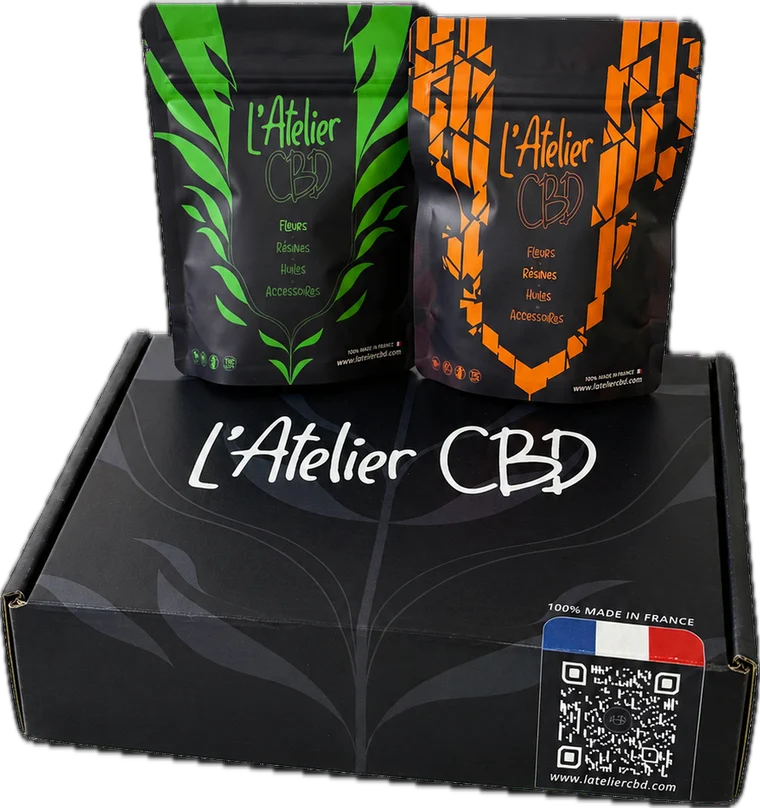 Pochons et carton d'expédition L'Atelier CBD